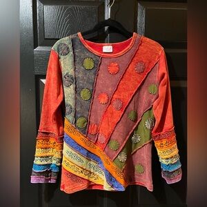 Greater Good Embroidered Long Sleeve Scoop Neck Boho Top
